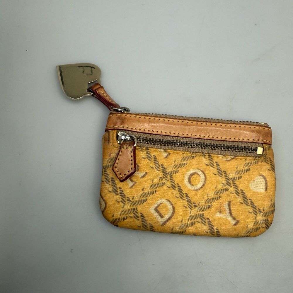 Dooney & Bourke Signature Yellow DB Coin Purse Card Holder Keychain GUC - Picture 5 of 12